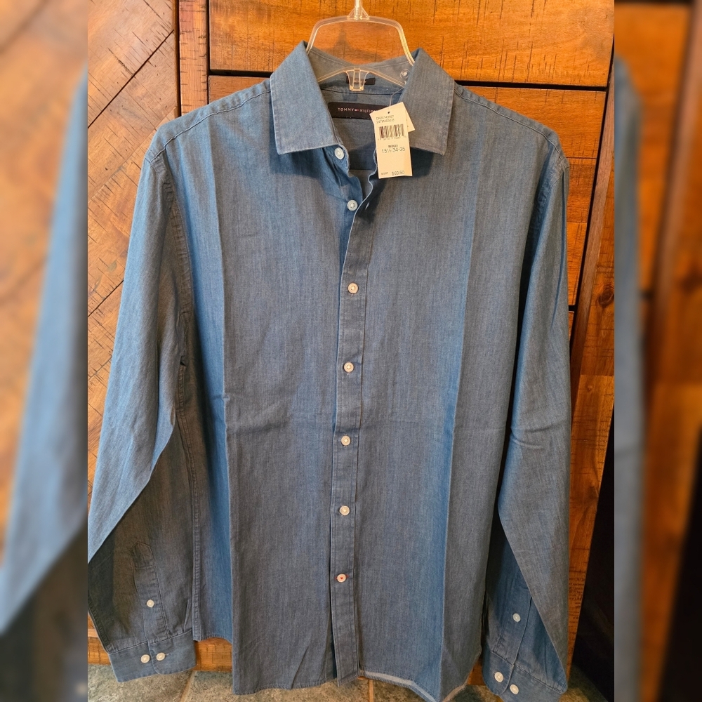 NWT! Tommy Hilfiger Mens Slim-Fit Shirt Indigo Sz. 15 1/2 34-35